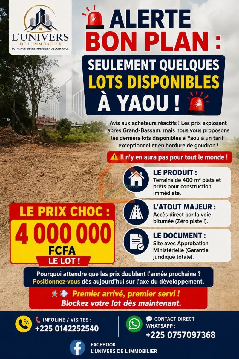 Des terrains de 400m² à YAOU Grand-Bassam