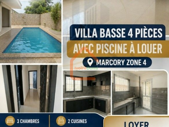 À louer villa basse 4 pièces avec piscine à marcory zone 4