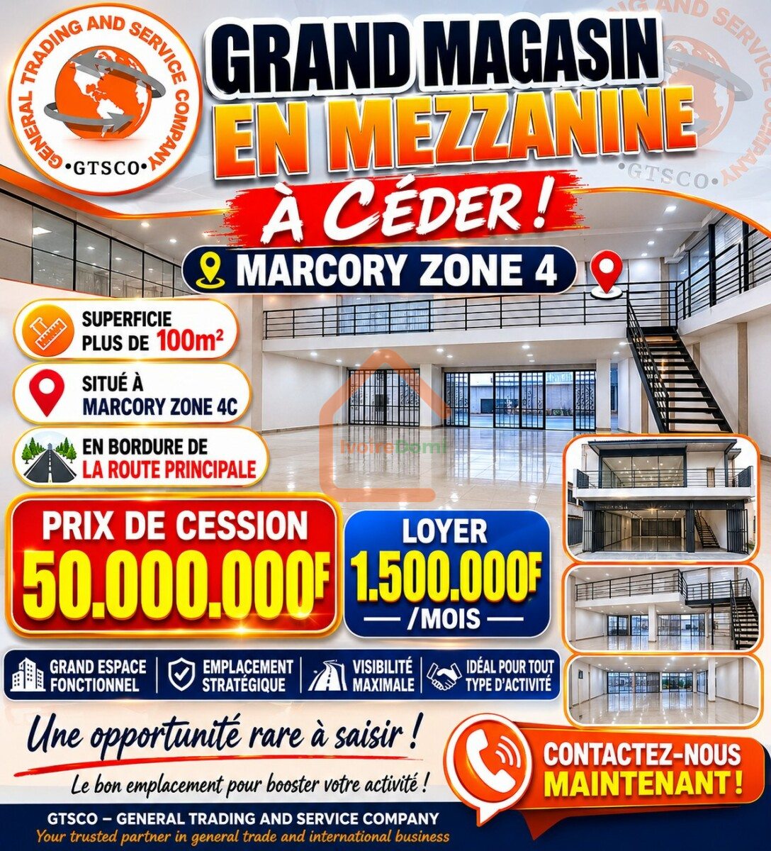 Grand magasin en mezzanine à céder à marcory zone 4