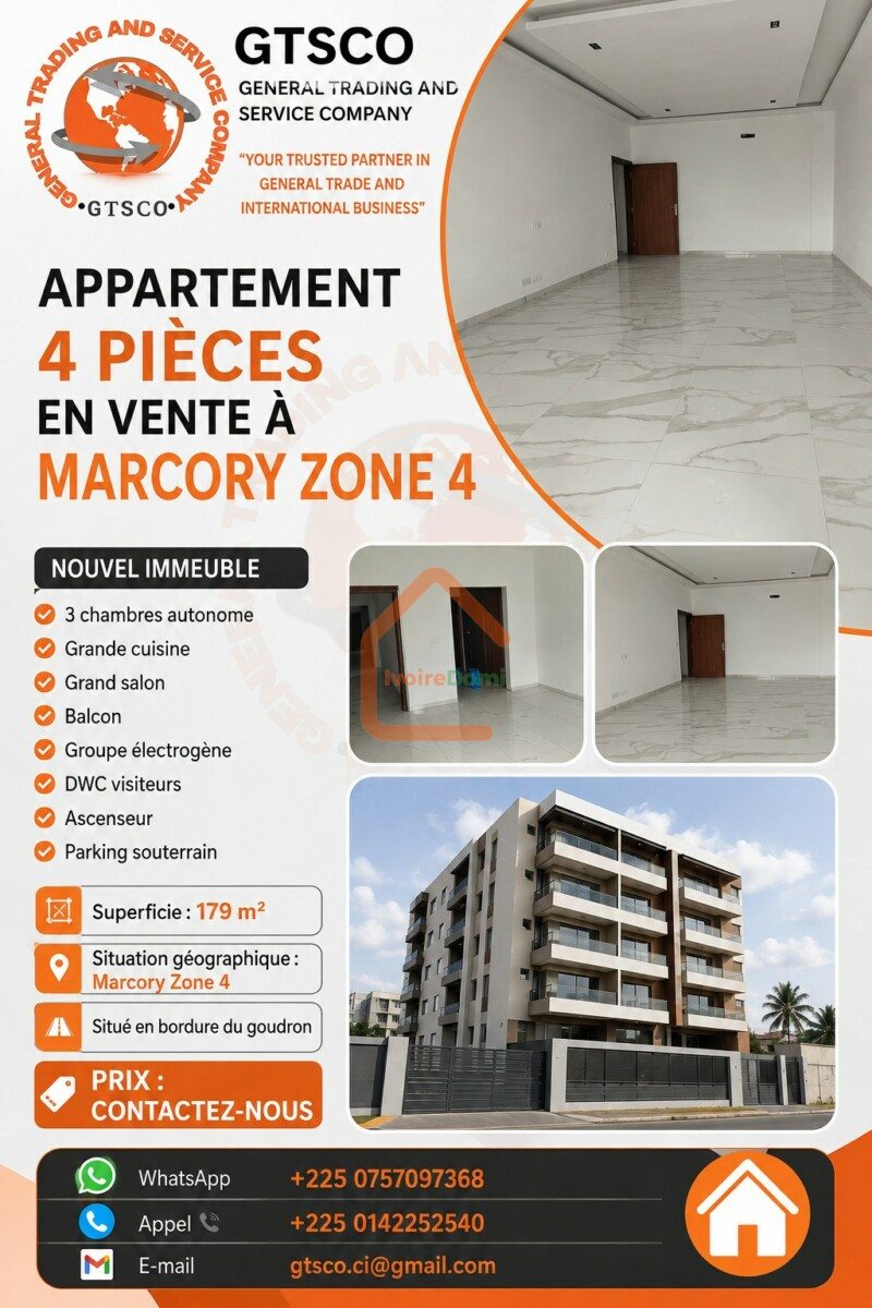 À vendre nouvel appartement 4 pièces à marcory zone 4