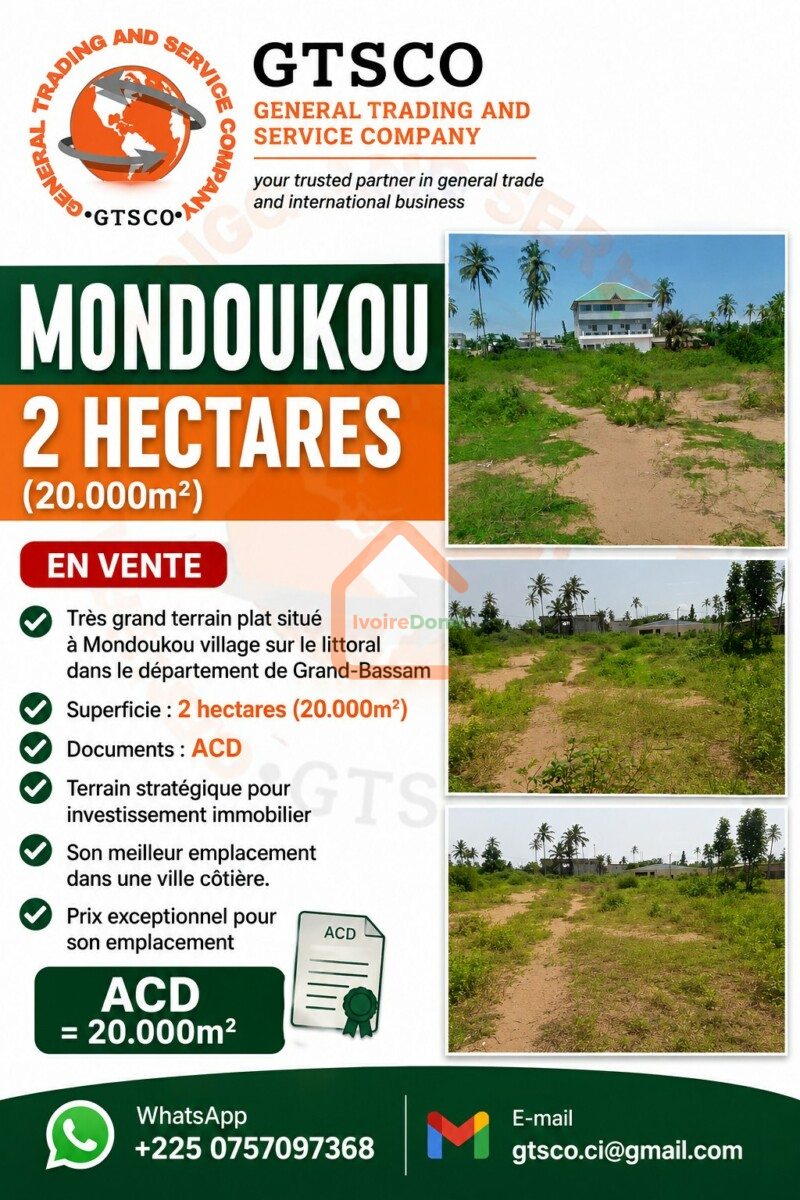 Mondoukou 2 hectares avec ACD en vente