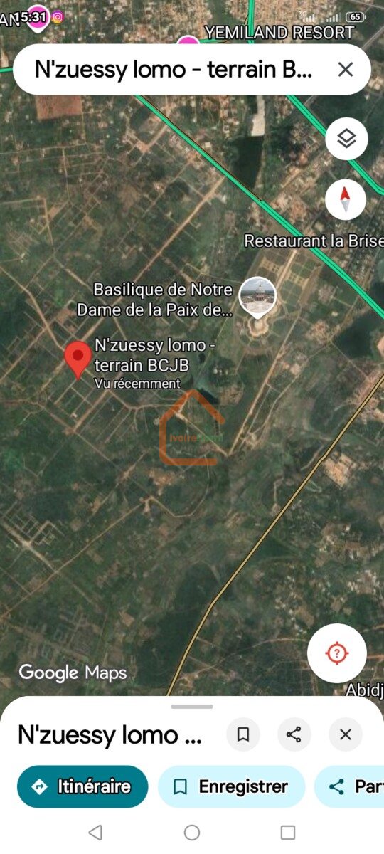 À YAMOUSSOUKRO TERRAIN DE 1000 m² ACD, SITE DE LA BASILIQUE. 20 MILLIONS
