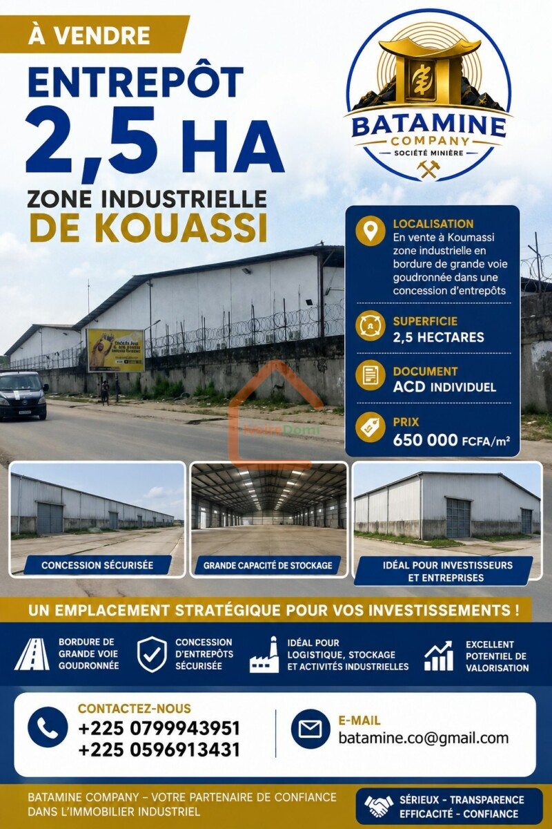 Entrepôts 2.5 ha zone industrielle koumassi