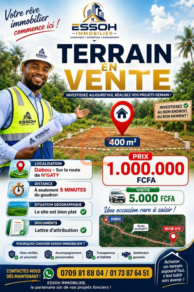 🏡 𝐀̀ 𝐕𝐄𝐍𝐃𝐑𝐄 𝐋𝐎𝐓𝐒 𝐁𝐀̂𝐓𝐈𝐒𝐒𝐀𝐁𝐋𝐄𝐒 📍 Bingerville – Après le Palais, en bordure