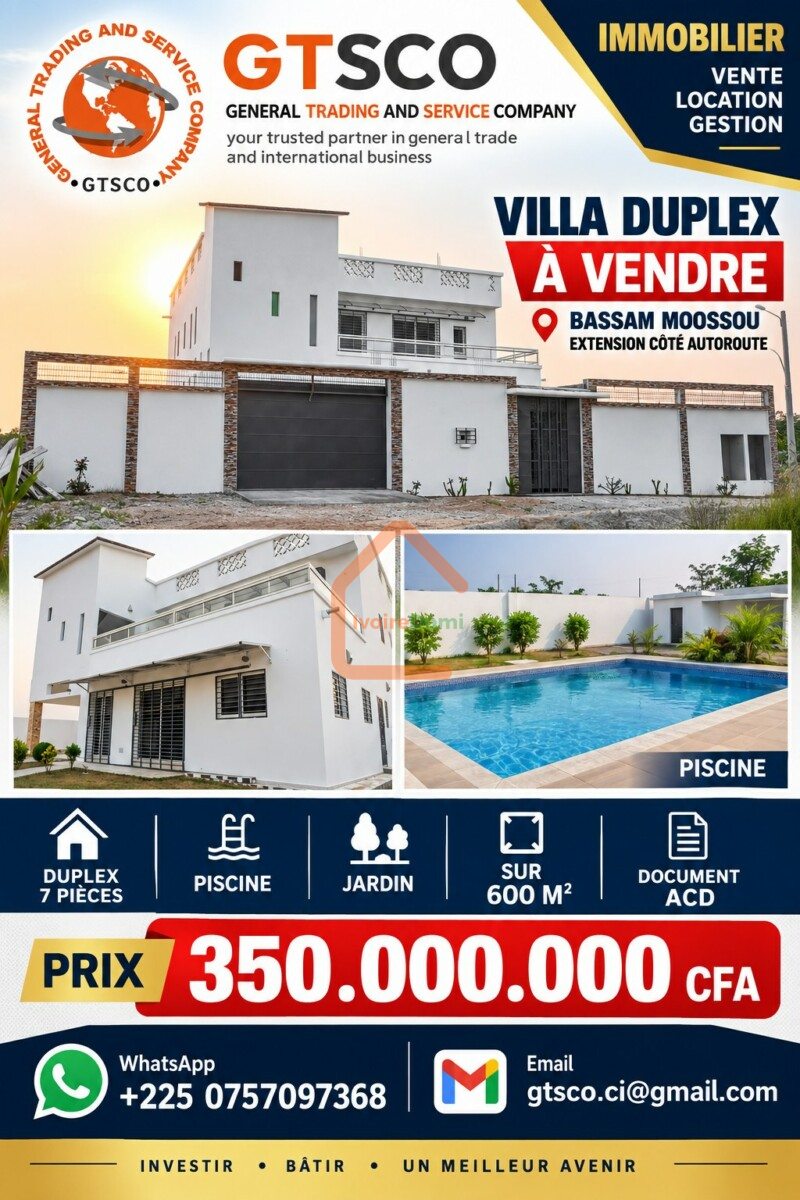 Grand bassam duplex 7 pièces avec piscine et jardin en vente
