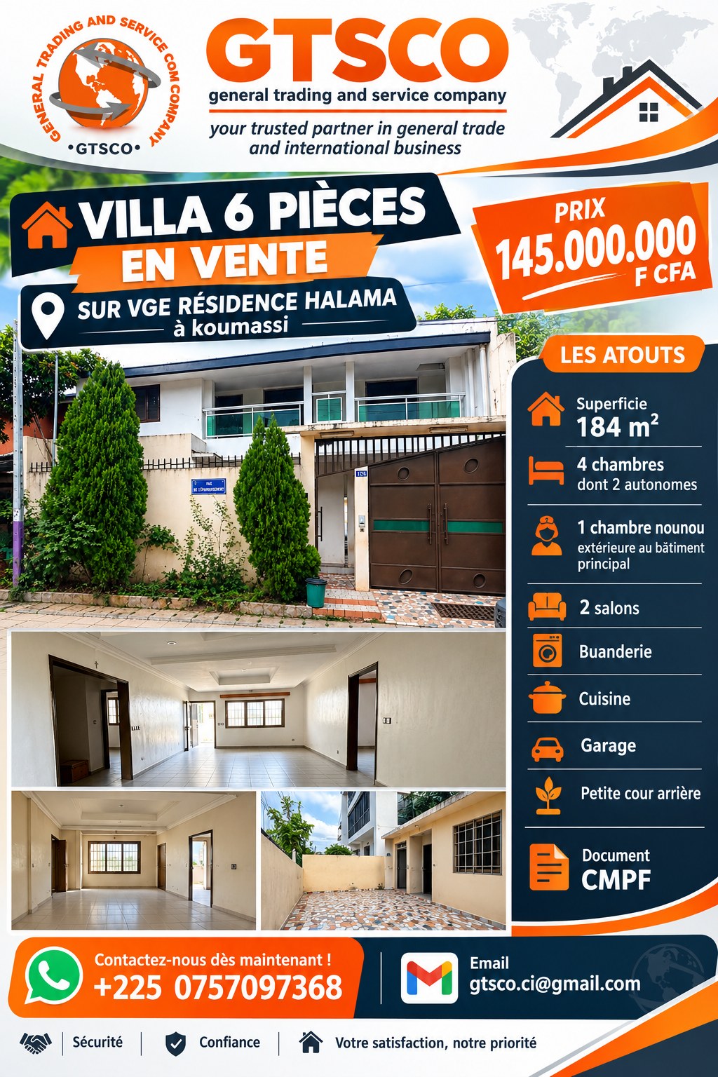 Vente Villa duplex 6 pièces sur le VGE RÉSIDENCE HALAMA à koumassi