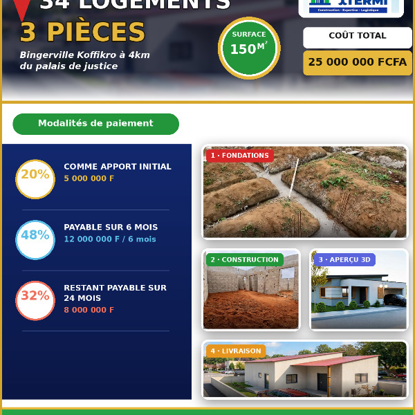 VILLA 03 PIECES AVEC CHAMBRE AUTONOME SUR 150 M² / PROJET VEFA A BINGERVILLE