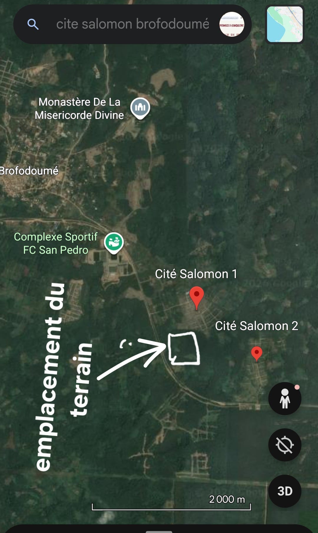 terrain de 520m2 avec ACD a 20 mn de angré à vendre