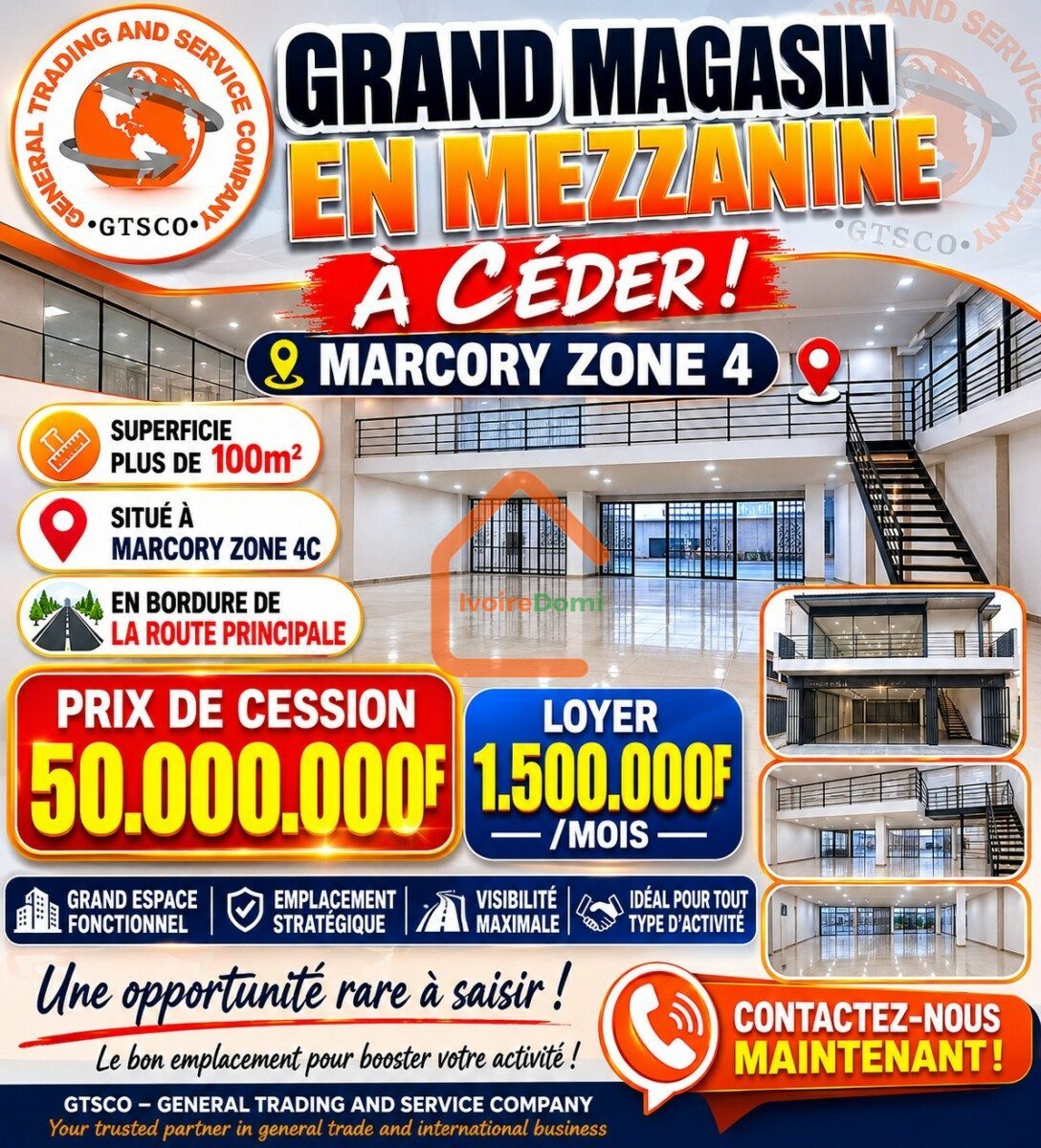 Grand magasin disponible à angré chu Loyer 200mil