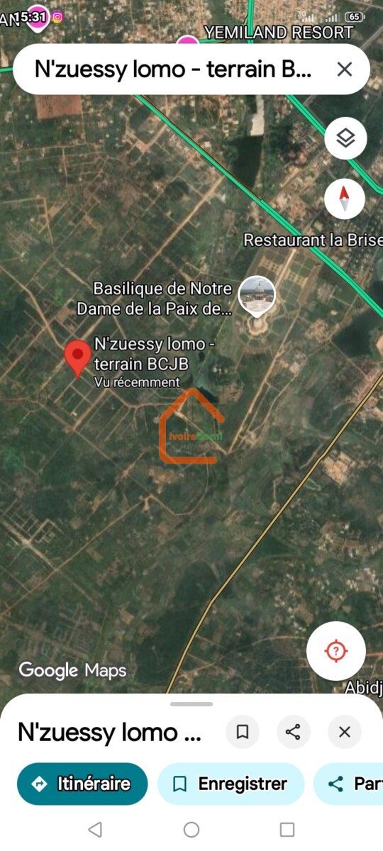 À YAMOUSSOUKRO TERRAIN DE 1000 m² ACD, SITE DE LA BASILIQUE. 20 MILLIONS