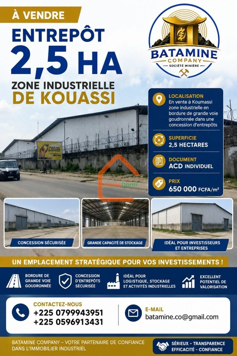 À VENDRE – Usine de transformation de cacao et café San Pedro Opportunité industrielle