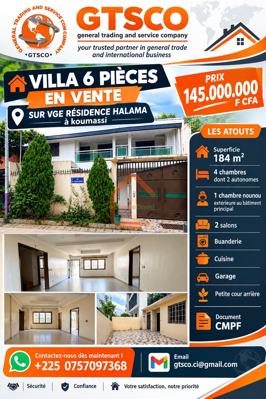 Vente Villa duplex 6 pièces sur le VGE RÉSIDENCE HALAMA à koumassi