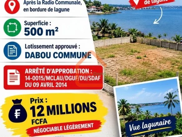 Dabou un lot en bordure de lagune à ceder